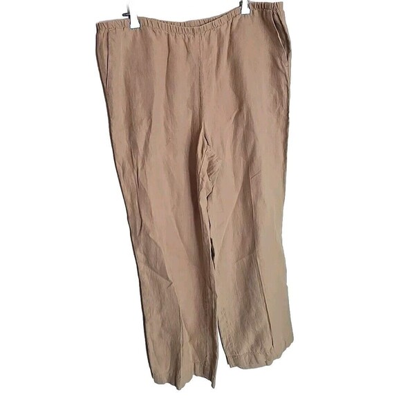 J Jill Love Linen Large Tan Elastic Waist Pull On Wide Leg Ankle Pants Pockets - Picture 1 of 6